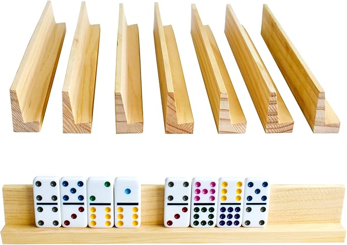 Yuanhe Wooden Domino Holder Racks - Dominoes Tile Tray Organizer Stands, Set of 8