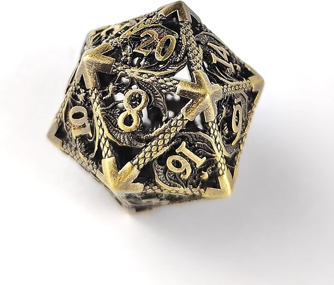 Hollow Dragon Metal Dice,Unique Dungeons and Dragons Polyhedral Dice Set for D&D TRPG,MTG,Pathfinder,Table Board Roll Playing Games D4 D6 D8 D10 D% D12 D20 (Brass)
