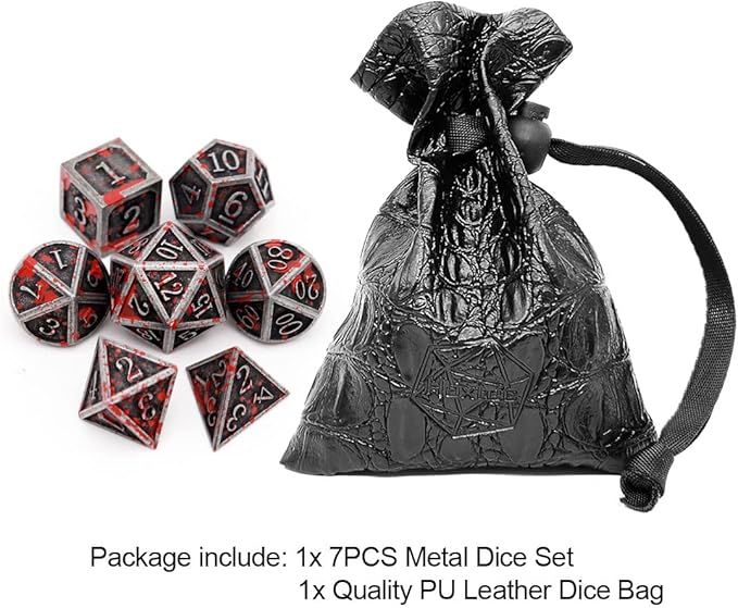Haxtec Bloodstained Metal DND Dice Set Blood Polyhedral D&D Dice for Dungeons and Dragons Gift TTRPG Antique Metal Halloween Dice