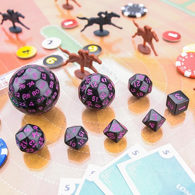 Coyeekn DND Dice 15 Pieces Polyhedral Dice D3-D100 with Dice Bag for Role Playing Table Games (Black & Purple)