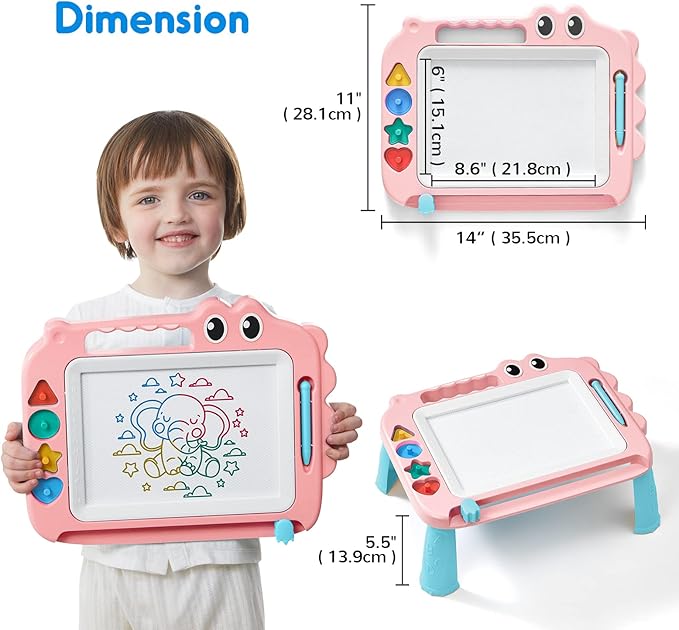 SGILE Toys for Kids, Magnetic Drawing Board for Early Learning, Color Erasable Doodle Writing Pad Gift for Baby Girls Boys, Painting Sketch Pad with Four Stamps for 3 4 5 Year Old Toddlers, Pink
