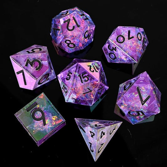 Electroplated Resin Dice Set, Resin Edge Sharp for Dungeons & Dragons RPG, MTG Board Games with Gift Box (Electroplating Purple Color)