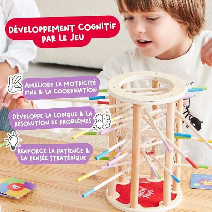 Nene Toys BALLFALL Jumbo – Montessori Wooden Board Game for Kids 3 4 5 6 Years – Colorful Sticks, Dice & Cards – Fine Motor Skills Toy, Math & Counting Game – Educational Gift for Boys Girls Ages 3-9