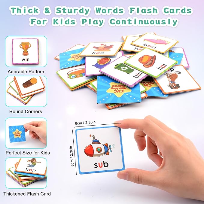 Memory Game, CVC Word Games Kindergarten, Memory Games for Kids Ages 4-8, Matching Games for Toddlers 3-5, Phonics Games Flash Cards 2-4 Years, Memory Card Game Homeschool Learning Educational Toys