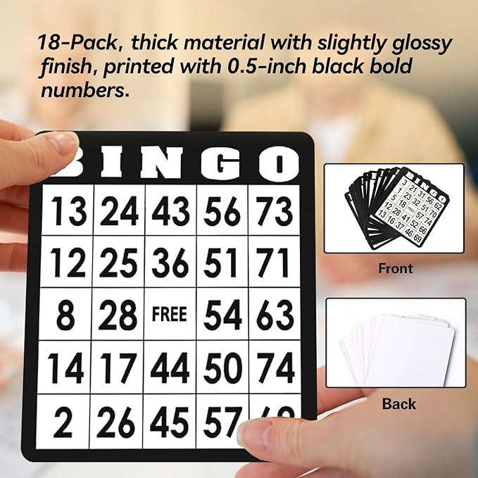 GSE Games & Sports Expert 18-Pack Bingo Game Cards with Easy Read Numbers, Reusable Paper Bingo Sheets for Family/Friend Parties