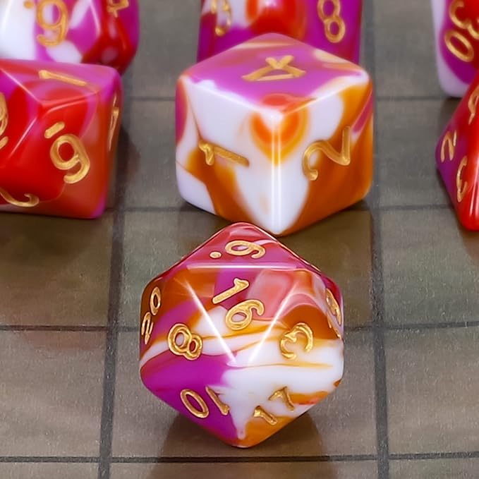 CiaraQ DND Polyhedral Dice Set for Dungeons and Dragons RPG MTG Role Playing Table Games-with 1 Dice Pouch (Red+Pink+Orange)