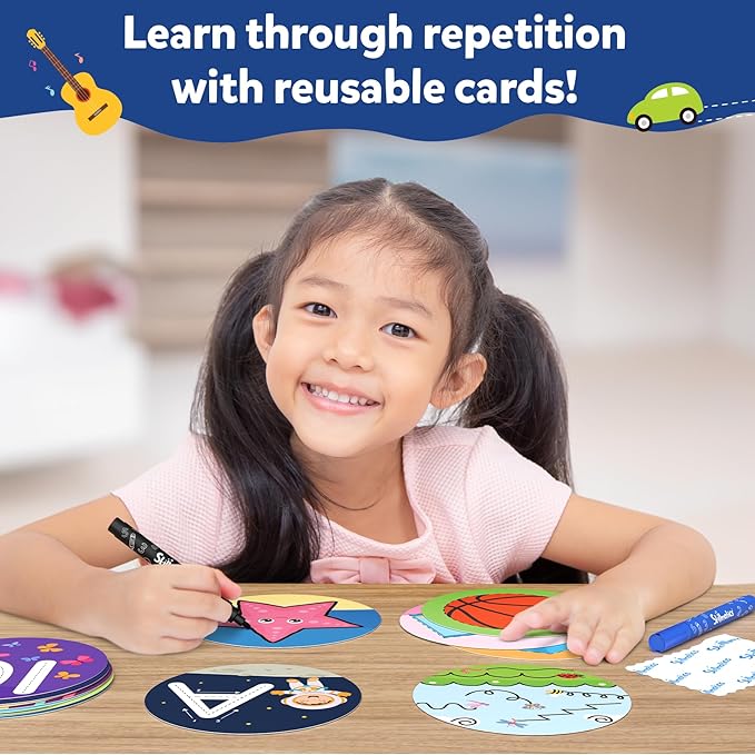 Skillmatics Write & Learn Reusable Cards for Toddlers - Letters, Numbers, Patterns & Shapes, Travel Game, Preschool Learning, Gifts for Kids Ages 3, 4, 5, 6