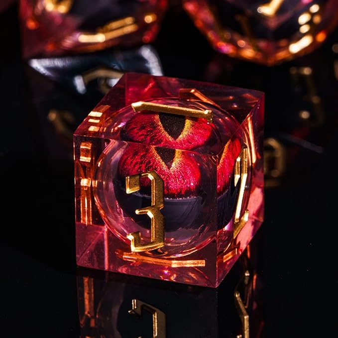 7PCS DND Dice Set,Dragon Eye Liquid Core Sharp Edge Dice Set RPG Polyhedral Die,for Dungeons and Dragons TTRPG Games Roleplaying Games Pathfinder,with Gift Box(Eyeball Red)