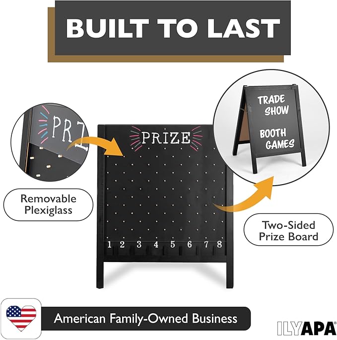 Ilyapa Board - Large Portable Prize Drop Game for Events and Trade Show - 27.5 x 41 Inch Double Sided - Wooden A-Frame Chalkboard Sign, Eraser