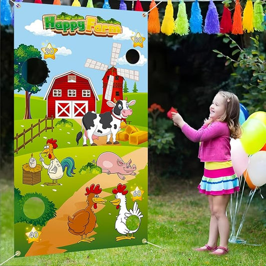 Farm Animals Game, Bean Bag Toss Game with 4 Bean Bags, Farm Animal Party Decorations, Farm Animal Bean Bags for Tossing,Farm Party Favors Kids Outside Activities Farm Games for Outdoor Games