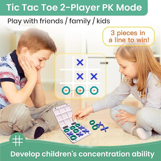 Portable 3D-Printed Tic-Tac-Toe Game – Magnetic Closure Travel Puzzle Game in Pocket-Sized Box – Fun Brain-Boosting Toy for Ages 3+