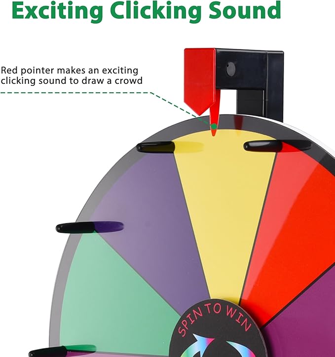 WinSpin 15" Prize Wheel 10 Slots Heavy Duty Editable Tabletop Spinning Wheel with Dry Erase Marker & Eraser for Fortune Game Tradeshow and Carnival, Classic Series