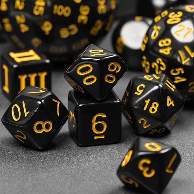 15 Pieces Complete Polyhedral DND Dice Set D3-D100 Spherical D&D Dice Set with Dragon Eye Dice Bag, D100 Dice for Dungeons and Dragons, RPG, MTG Table Games(Black w/Yellow Numbers)