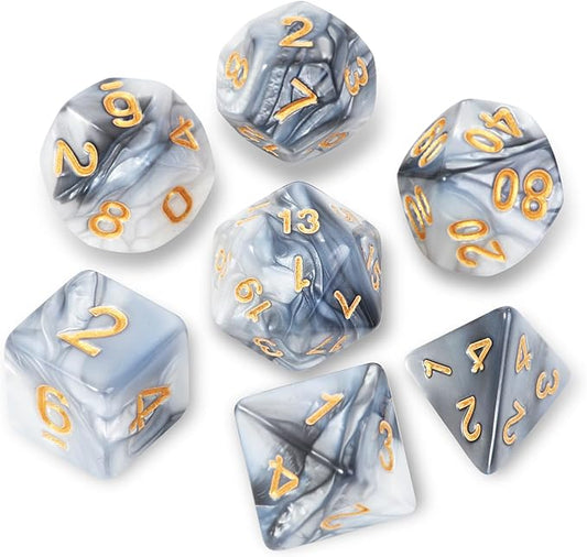 DND Polyhedral Dice Set with a Black Dice Bag for D&D RPG MTG Role Playing Table Games RPG Polyhedral Dice for Dungeon and Dragons Playing Games 7-Die Set (White Mixed Black Dice