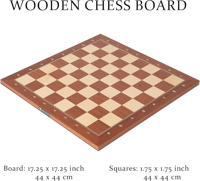 A&A 17.25" Professional Wooden Chess Board with Storage Bag/Mahogany & Maple Inlaid / 1.75" Squares w/Notation