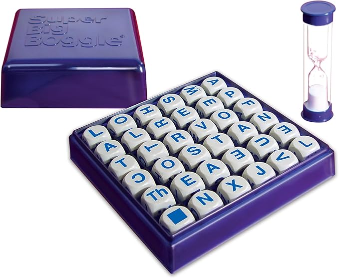 Super Big Boggle with 6x6 Grid and 36 Letter Cubes by Winning Moves Games USA, the Biggest Boggle Game Ever, 4 Minute Sand Timer, for 2 or More Players, Ages 8+ (1165)
