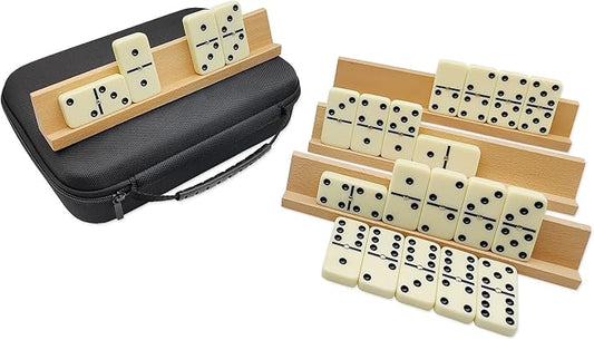 Dominos Set for Adults with 4 Wooden Racks, Double 6 Dominoes Game Set with 28 Colored Domino Tiles Double Six Dominos Set with Travel Case - Classic Board Games