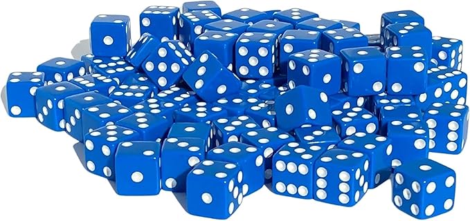 MR CHIPS D6 Standard 16 mm Opaque Dice with Pip Dots - 100 Pack - Blue