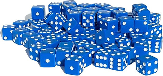 MR CHIPS D6 Standard 16 mm Opaque Dice with Pip Dots - 100 Pack - Blue