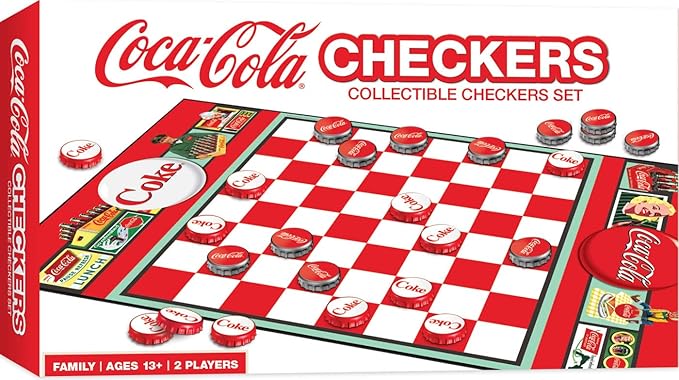 MasterPieces Family Game - Coca-Cola Checkers - Officially Licensed Board Game for Families, Green,red,silver