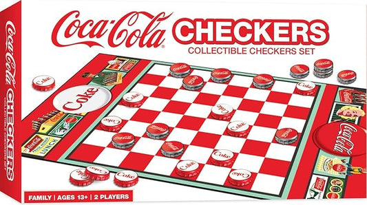 MasterPieces Family Game - Coca-Cola Checkers - Officially Licensed Board Game for Families, Green,red,silver