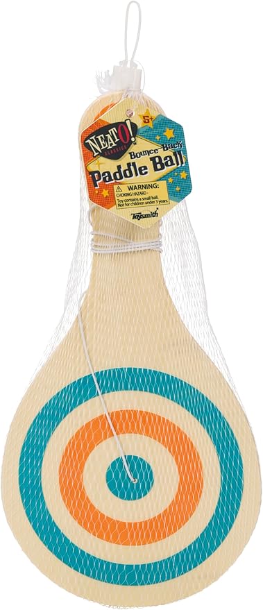 Neato Wood Toys Bundle – Includes Classic Wooden Peg Game, Jacob's Ladder Puzzle, Pick-Up Sticks, and Bounce-Back Paddle Ball – Fun Retro Games for Kids & Adults – Perfect for Travel & Family Play