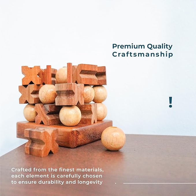 BSIRI 3D Wooden Tic Tac Toe - Rustic Coffee Table Decor, Unique Gifts for Special Occasions, Fun for All Ages in Strategic Game Night, Family Games, and More
