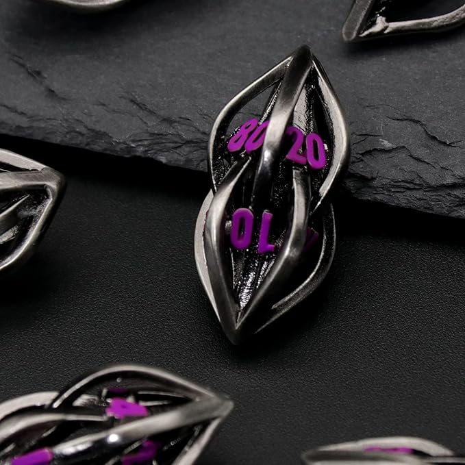 DND Dice Set for Dungeons and Dragons, Metal D&D Dice 7PS/Set, ZHOORQI Polyhedral Dices Set for Role Playing Game Gifts(Arcanum-Purple)