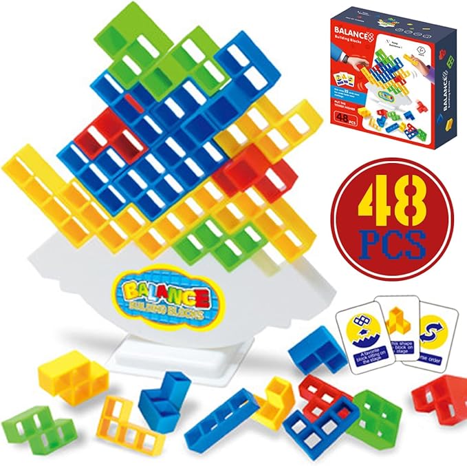 Tetra Tower Game 48 PCS: Family Fun Balance Stacking Game, Cooperative Play Stack Attack Game, Tetra Tower Games for Kids, Ideal for Parties, Travel, Kids Games, and Board Games