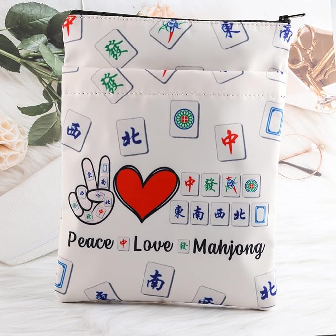 MNIGIU Funny Mahjong Gift Mahjong Lover Gift Peace Love Mahjong Book Sleeve Board Game Lover Gift Lucky Mahjong Book Protector Cover (Peace Love Mahjong)