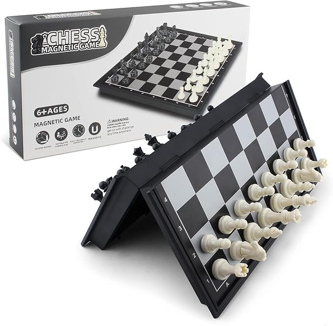 DINOBROS Magnetic Travel Chess Set with Folding Board Portable Chess Board Games Gift for Kids and Adults