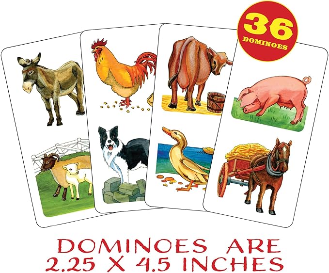 Farm Animal Dominoes - Outset Media, Classic Matching Card Game, No Reading Required, Childen & Preschoolers, Ages 3+