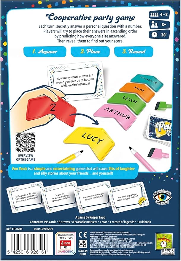 Fun Facts Party Game - Learn Surprising Facts About Friends and Family! Engaging Cooperative Game for Kids & Adults, Ages 8+, 4-8 Players, 30 Minute Playtime, Made by Repos Production