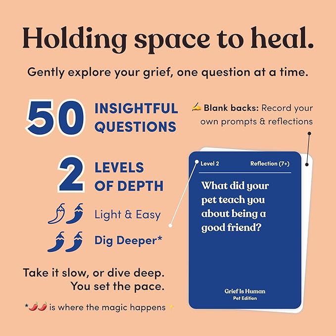 Grief is Human (Pet Edition) | Family & Friends Conversation Cards for Grieving | 70 Reflection Cards to Help You Process The Journey of Losing a Beloved Pet | Therapy for Adults | 1+ Players