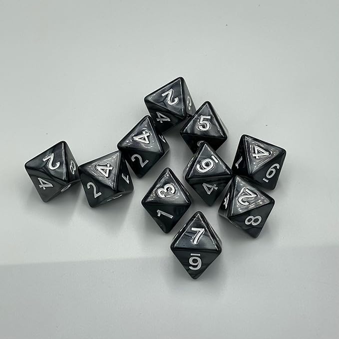 10 Pieces D8 Polyhedral Dice Set - 8 Sided Dice with Numbers | Ideal for Board Games, Classroom Activities, Party Table & Gaming Fun (Color: Black, Size: 1.6cm/0.63in)