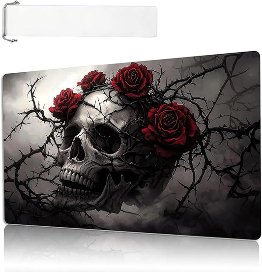 MTG Playmat Size 23.6x13.8in with Storage Bags Portable Playmat TCG and Board Game Mat for Cards Rubber Base Slip-Resistant Mousepad Desk Mat (Skull and Flower,No with Zone)