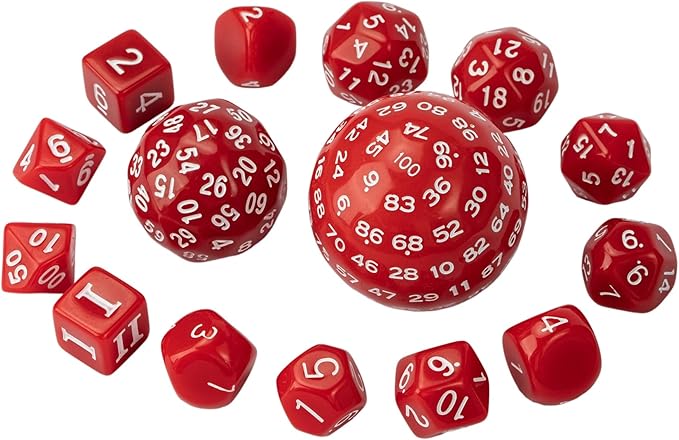 15 Pieces Complete Polyhedral DND Dice Set D3-D100 Spherical D&D Dice Set with Dragon Eye Dice Bag, D100 Dice for Dungeons and Dragons, RPG, MTG Table Games(Red w/White Numbers)