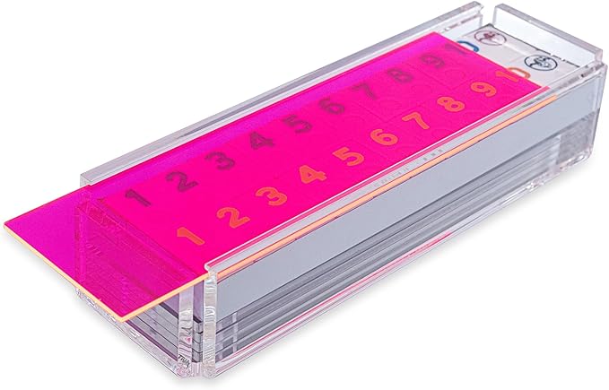 Luxury Rummy Tile Set Game in Handmade Acrylic Case with 4 Racks Included (Neon Pink)