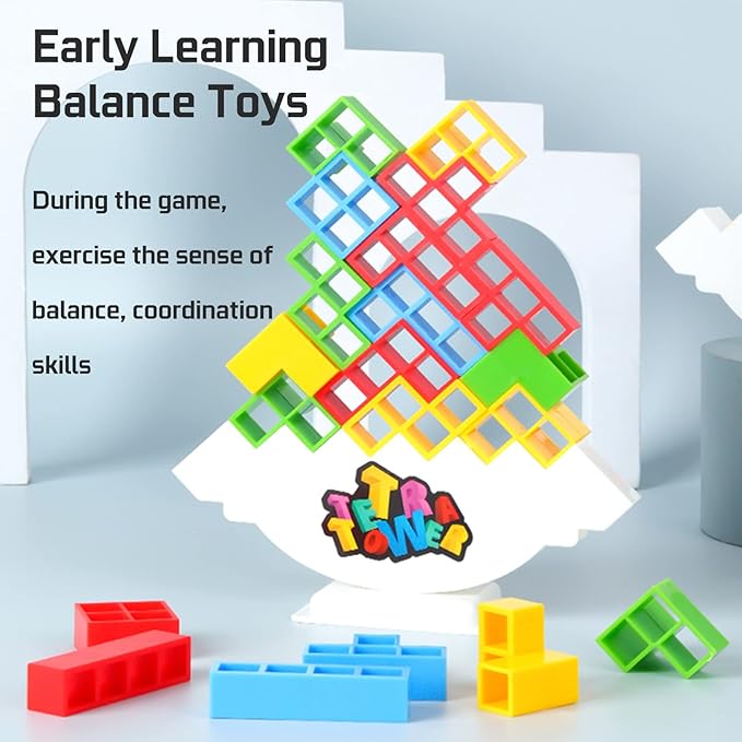 32 Pcs Tetra Tower Balance Stacking Blocks Game, Board Games for 2 Players+ Family Games, Parties, Travel, Kids & Adults Team Building Blocks Toy