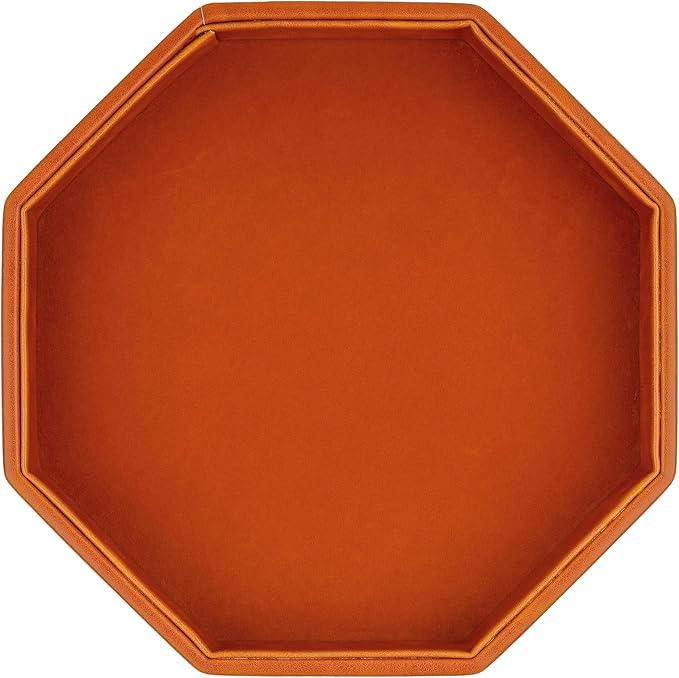 Dice Rolling Tray, Felt Lined PU Leather Octagon Dice Tray for Dungeon Crawler Games, Brown