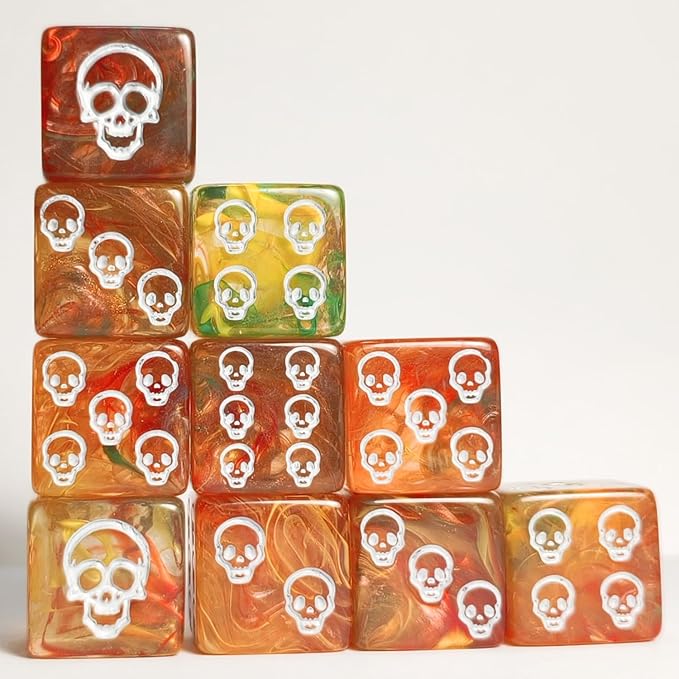 10 PC D6 dice 16mm Acrylic Dice Set for RPG MTG DND Dice Table Games and Board Games (Human Skeleton Gold)