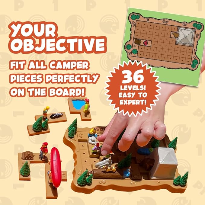 Crazy Campers Logic Puzzle Game – 36 Single-Player Challenges, Kids & Adults, Difficulty Easy to Expert, Travel-Friendly, Brain-Building Fun, Ages 8+