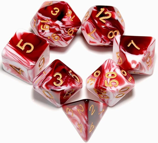 Transparent Red Mix White DND Dice Set for Board Game