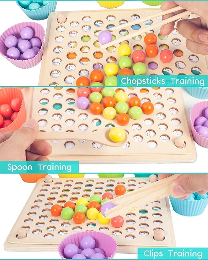 Toddler Montessori Rainbow Beads Learning Toys, Early Educational Preschool Toy-Wooden Peg Board Games and Puzzles for Kids,Stacking Counting Color Sorting Games, Great Gift for 3 4 5 Years Old