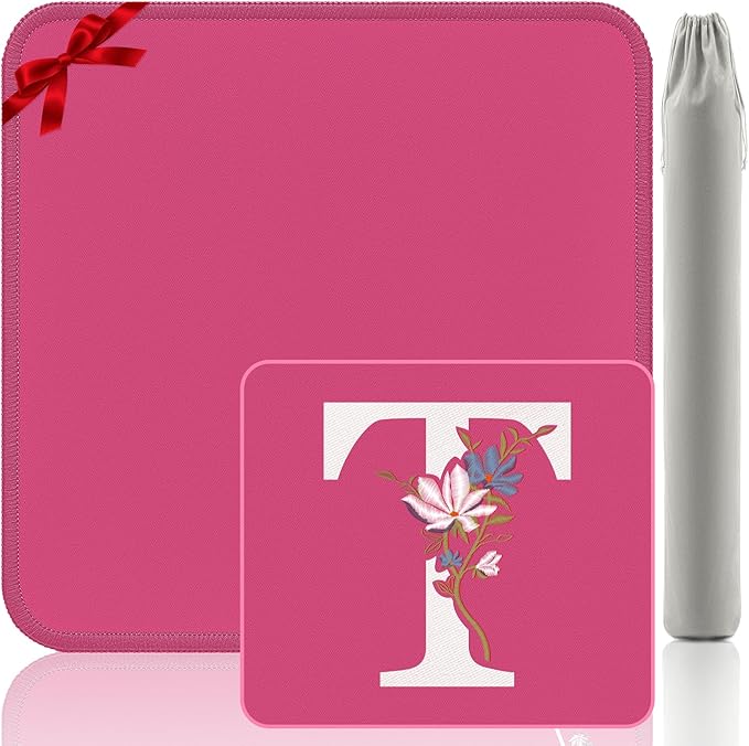 Mahjong Mat | Neoprene Anti-Slip Noise Reduction, Simple Design & Embroidery | 32.4x32.4 Inch Pink | Perfect for Mahjong, Board Games & Tile Games | Elegant Gift(Custom T Letter)