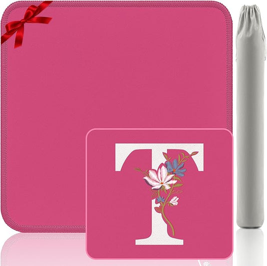 Mahjong Mat | Neoprene Anti-Slip Noise Reduction, Simple Design & Embroidery | 32.4x32.4 Inch Pink | Perfect for Mahjong, Board Games & Tile Games | Elegant Gift(Custom T Letter)