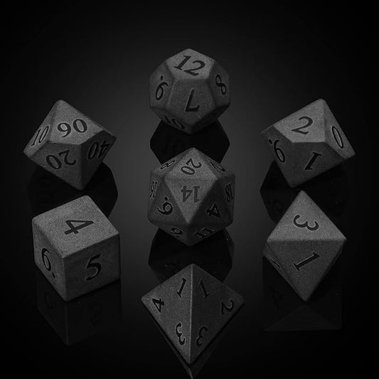 UDIXI Obsidian Dice Gemstone Dice Set 7PCS Stone DND Dice with Gift Case for Dungeons and Dragons Role Playing Game and Other Tabletop Games (Frosted Obsidian)