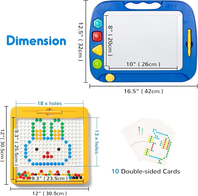 SGILE 2 Pack Magnetic Drawing Board, Magna Dots Doold Pad and Large Magnet Sketch Tablet for Kids, Early Learning Sensory Art Toddler Toys Preschool Travel Gifts for Boys Girls Age 18 Month+