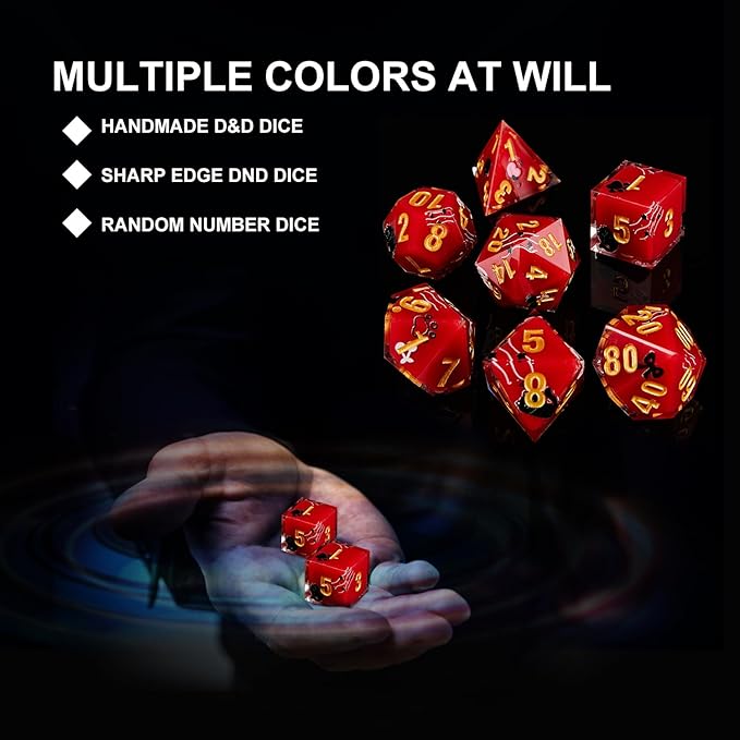 DND Dice Set Polyhedral, IDTQ Dungeons and Dragons Purple Dice Set RPG MTG Table Games 7-Die Resin Sharp with Acrylic Starlight Accent Box (Cats-Red)