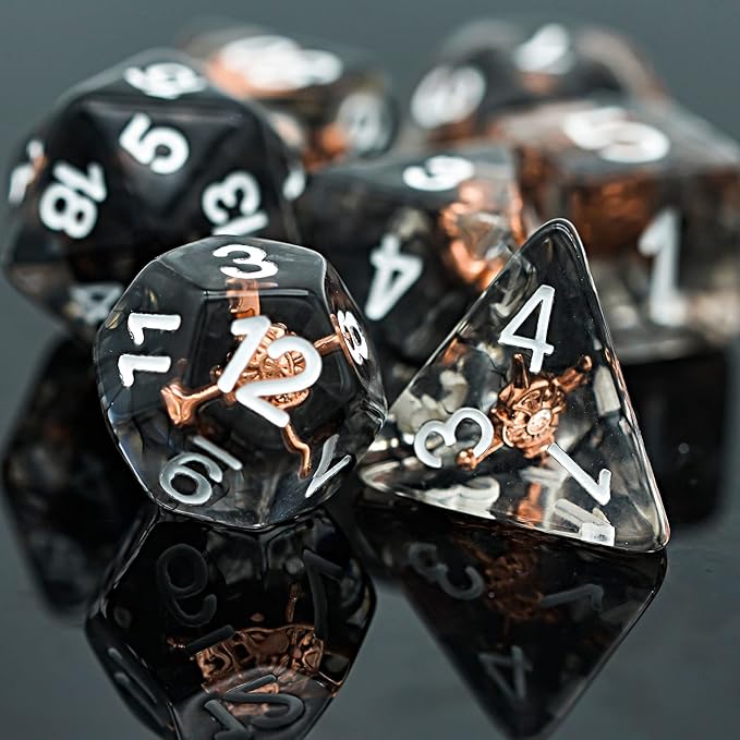 UDIXI 7PCS Polyhedral DND Dice Set, 7-Die D&D Dice Set Filled with Shield for Role Playing Games as Dungeons and Dragons RPG Tabletop Games (Fighter)